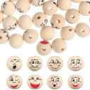 Painted Smiling Face Wooden Beads, 80Pcs Craft Wood Beads with Holes Pre-Drilled 0.78In Round Loose Spacer for Bracelet Necklace Garland Jewelry Making