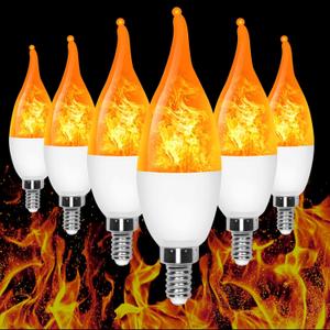6-Pack LED Flame Light Bulb, 3 Mode E12 Edison Bulb, 1.2W Warm White, for Chandelier, Halloween Decorations, Christmas, Outdoor, Indoor