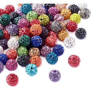 Beadthoven 100pcs 10mm Clay Rhinestone Beads for Jewelry Making, Crystal Glass Disco Ball Beads Bling Fancy Sparkle Diamond Beads Mixed Round Polymer Beads for Bracelet Necklace Keychain DIY Supplies