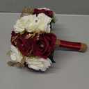 White Burgundy Rose Wedding Bouquets for Bride Bridesmaid Artificial Flowers Bridal Wedding Tossing Bouquets for Wedding Church Bridal Shower Ceremony Anniversary (White + Wine Red Rose)