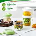 LKTKJDS On the Go Yogurt Parfait Snack Cup 26 oz with Spoon & Lid, 100% Leak Proof Granola Holder for To Go Breakfast Cereal Fruit Overnight Oats Container Reusable, Travel Hiking Camping 2 Pack (White and green Oatmeal Cup)