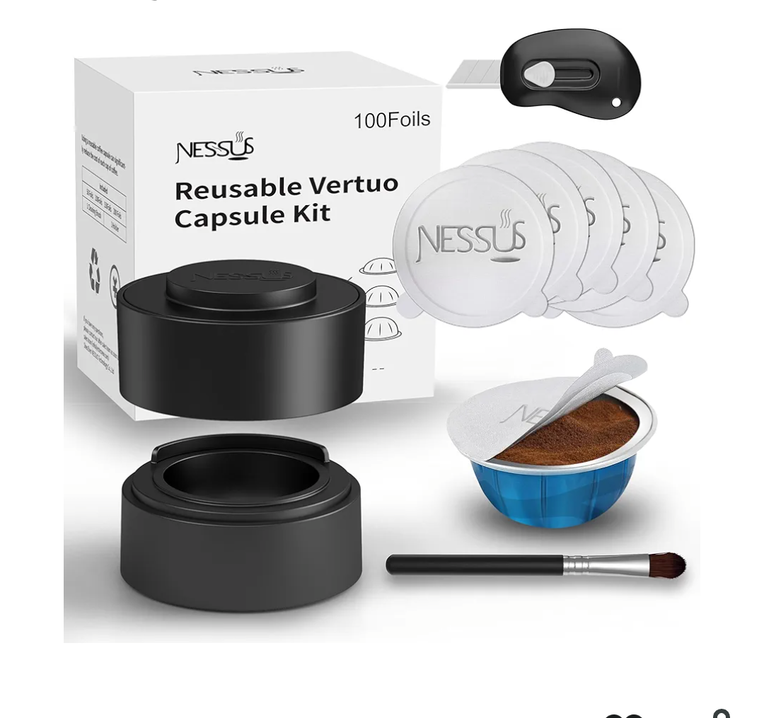 Nessus Reusable Kit for Nespresso Pods Vertuo, Reuse Old Coffee Pods for Nespresso Vertuo: 100 Pcs Aluminum Foil Seal Lid, Holder, Brush, Refillable Vertuo Plus Next Capsule Machine(No Pods Come)
Amazon's Choice