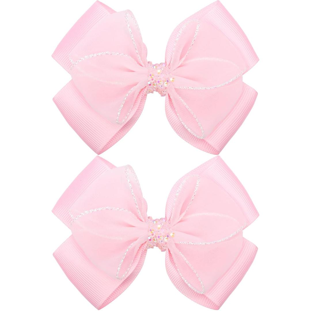 Mermaid Hair Bow Clips 4.5" Hair Accessories for Girls Toddlers Grosgrain Ribbon Alligator Clips (Pink)