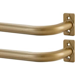 Antique Gold Curtain Rods 2 Pack, Single Curtain Rod for Window 48-84 Inch, Room Darkening Wrap Around Window Curtain Rods, Adjustable 1-Inch Telescoping Drapery Rod
