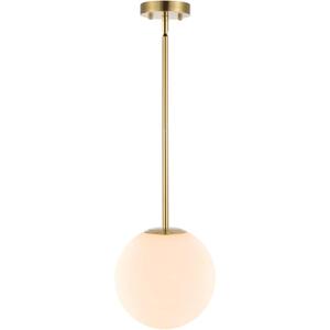 Modern Globe Pendant Light 1-Light Mid Century Chandelier Large 7.87 White Globe Glass Shade Brushed Brass Finished Hanging Light Fixture for Kitchen Island (Gold)