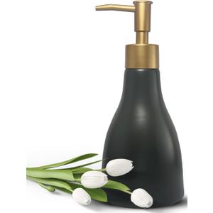 280ml Liquid Soap Dispenser for Bathroom with Gold PumpDish Soap Dispenser for KitchenRefillable Countertop Lotion Ceramics Black Hand Soap Dispenser for Shower (Cone Black Bottle)