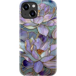 for iPhone 14 Case - Wireless Charging Compatible - Dual-Layer Hard Shell + Silicone Cover - Shockproof Protective Phone Case with Stylish Designs for Women - Abstract Lotus