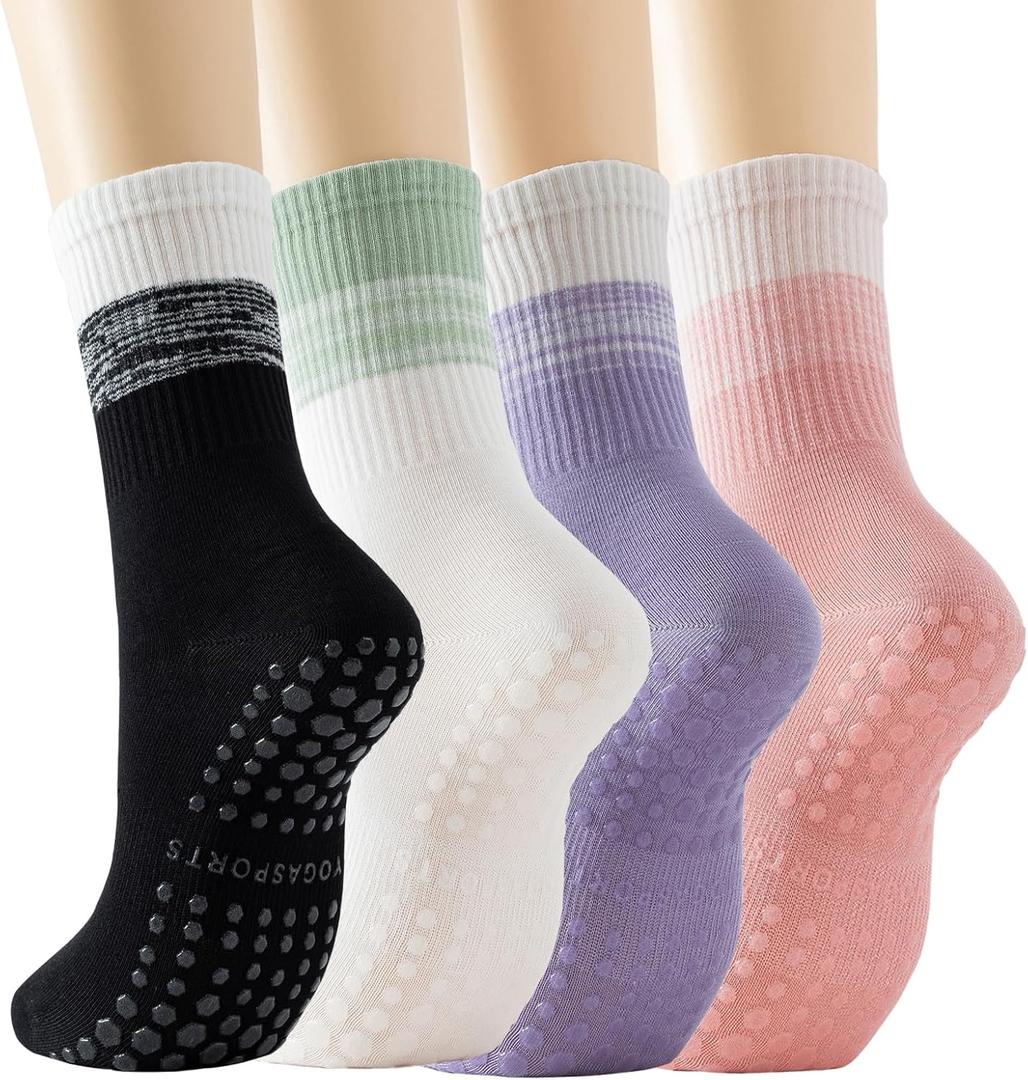 GUUNIEE Pilates & Yoga Socks for Women with Non-Slip Grip for Barre, Ballet,Hospital & Barefoot Workout 2/4 Pairs Breathable (Size 6-10, Black+White+Light Purple+Pink)