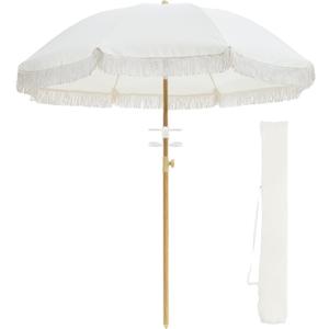 Patio Fringe Umbrella with Cup Holder