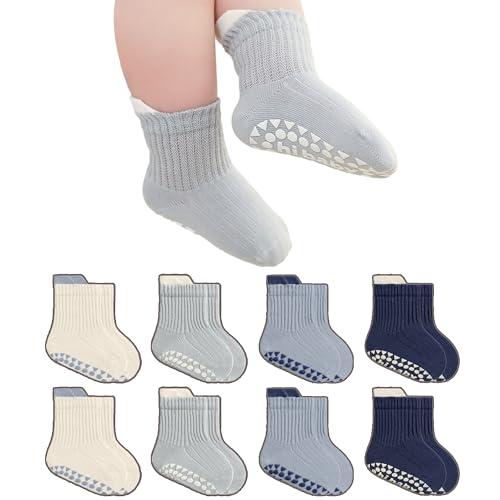 BISOUSOX Baby Boy Socks 0-6-12 Months, Toddler Socks 3T-4T-5T Grippy Non Slip Sock with Grips for Babies Newborn Infant, 8M