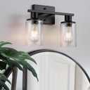 2-Light Matte Black Bathroom Vanity Light,Bathroom Light Fixtures Over Mirror with Clear Glass Shade,Modern Farmhouse Wall Sconces Lighting for Kitchen Living Room Cabinet