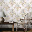 REDAMANCY White Golden Yellow Damask Vintage Peel and Stick Wallpaper Stick on Contact Paper Vintage Wall Paper Easy Peel Off for nightstand Drawer Cabinet Renter