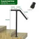 Single Post Handrail Stair Railings for Outdoor Steps Fit 1-2 Steps Outdoor Wrought Iron Handrails with Base Transitional Porch Railing for Concrete Steps or Wooden Stairs, Black