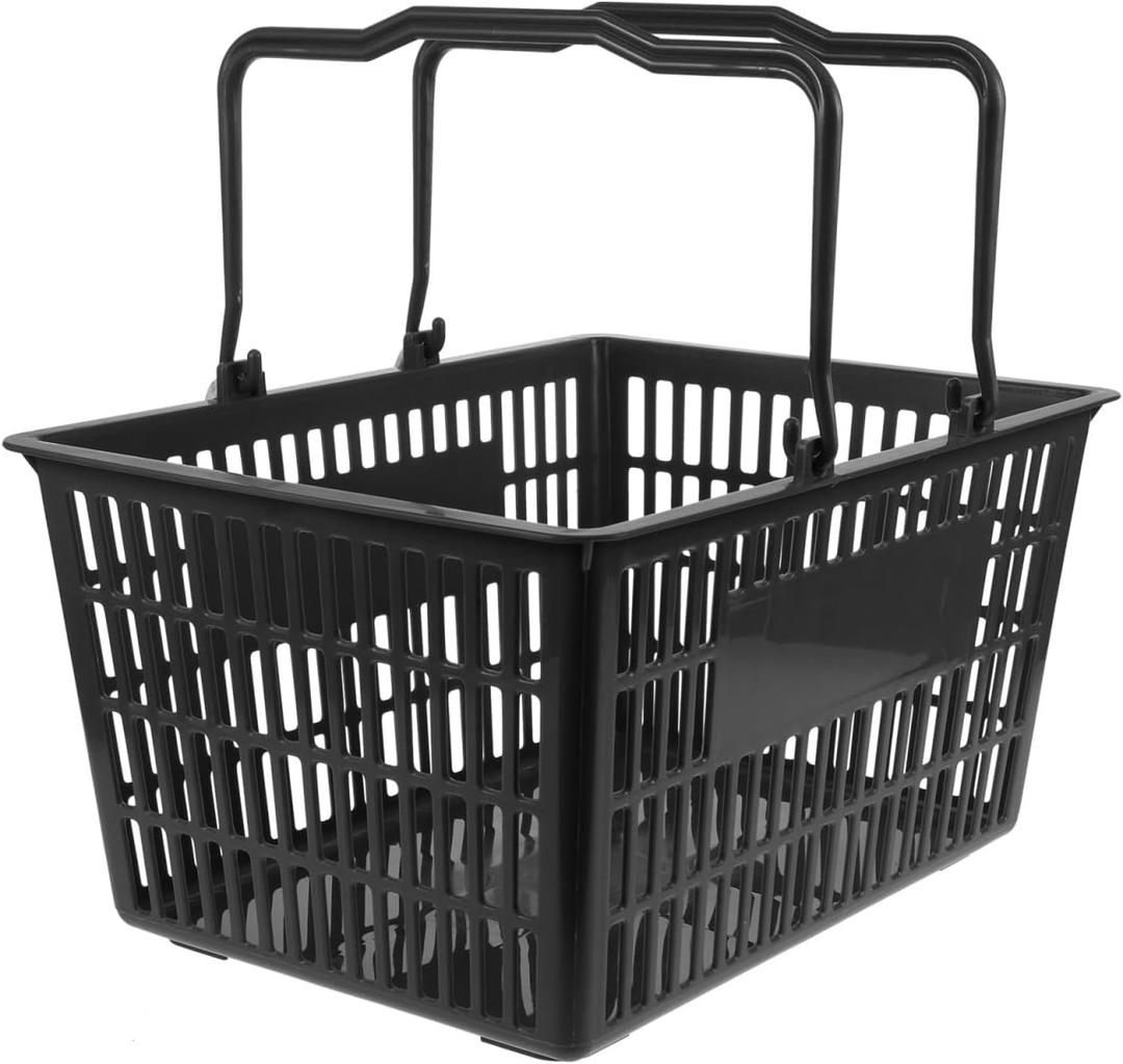 Healifty Plastic Shopping Basket with Handles Dark Grey Desktop Basket Storage Container 15.35 X 11.41 X 7.87 in for Grocery Cosmetics Retail Displays Supermarkets Fruit Stores