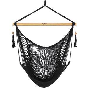 JoyView Hammock Chair with Spreader Bar Caribbean Hammock Swing Chair 300 LBS Weight Capacity XL Rope Hanging Chair for Outdoor Indoor Garden Yard - Black