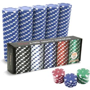 100PCS Blue Poker Chips, Casino Poker Chip Set, 11.5 Gram Plastic Poker Chips Clay Blank Game Chips for Poker Card Games Texas Holdem Blackjack Gambling (with Gift Box)