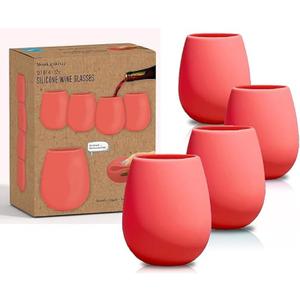 Sili Wraps Unbreakable Silicone Wine Glasses | Set of 4-12oz | BPA-Free | Stemless Outdoor Wine Cups | Coral