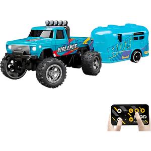 Mini Rc Truck, 1:64 Scale Monster Truck Remote Control Car with Lights, 2.4Ghz Remote Control, Speed/Steering Adjustable (Blue-B)