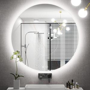 Keonjinn 28 Inch Round LED Mirror Backlit, Round Bathroom Mirror with Lights, 3 Color Temperature, UL Listed LED Driver, HD Tempered Glass, Dimmable Defogging, Circle Lighted Vanity Mirrors for Wall