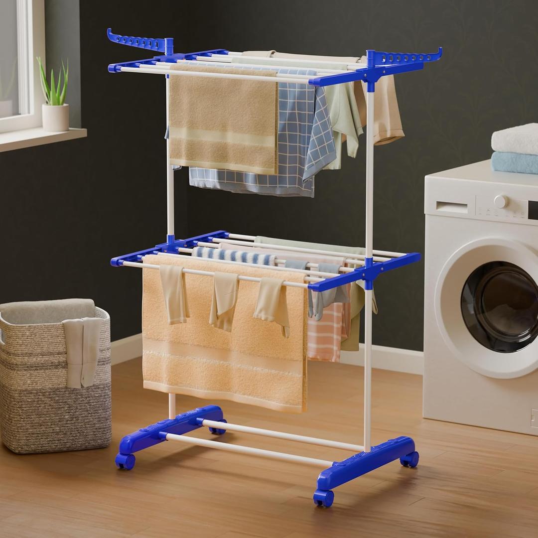 Happer Premium 2 Layer Cloth Drying Stand, Compact Jumbo (Blue) Plastic, 74.6X54.5X129.5 Cm