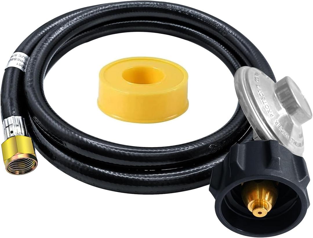 5 Feet Propane Regulator with Hose, Universal Gas Grill Regulator and Hose for Blackstone 28''/36'' Griddle, for Weber Grill, Heater, Fire Pit Table and Most LP Gas Grills, Etc.