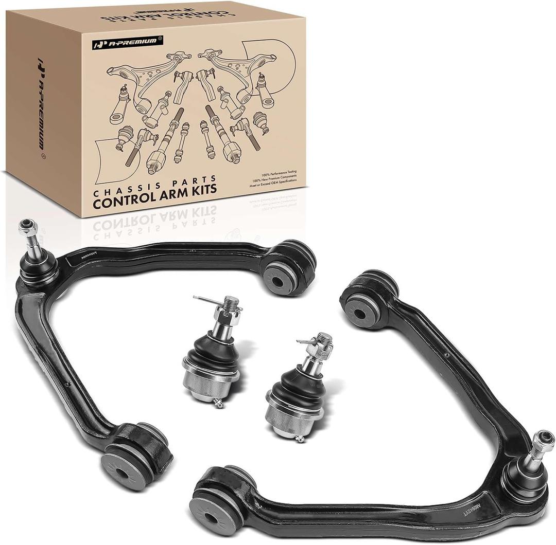 A-Premium Set of 4, Front Upper Control Arm, Lower Ball Joint, Compatible with Chevrolet & GMC & Cadillac - 1999-2007 - Silverado Sierra Tahoe Yukon Suburban Avalanche Savana Express Escalade