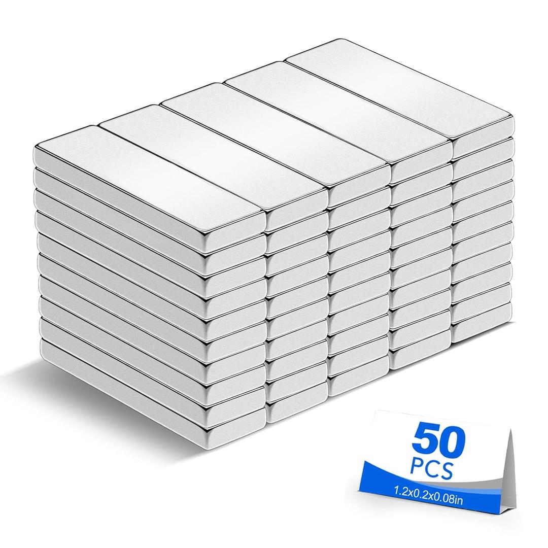50 Pack Strong Neodymium Bar MagnetsPowerful Rare Earth Neodymium Magnets with Double-Sided Adhesive Perfect for Fridge, Garage, Kitchen, Craft, Office etc 30 x 5 x 2 mm