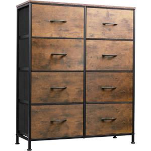 WLIVE Fabric Dresser for Bedroom, Tall Dresser with 8 Drawers, Storage Tower with Fabric Bins, Double Dressers, Chest of Drawers for Closet, Living Room, Hallway, Dorm, Rustic Brown Wood Grain Print