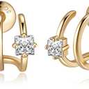 Obidos 14K Gold Plated Triple Huggie Illusion Stud Earrings | Double Huggie Hoop Earrings for One Hole | Gold Hoop Earrings for Women | Drop earrings