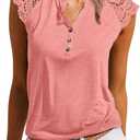 GUNEST Women's Tank Tops Lace Cap Sleeve Button Down V Neck Summer Casual Loose Fit 2025 Trendy Cute Sleeveless Shirts Blouse (Medium, Pink)