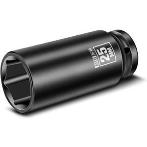 MTO 1/2" Drive 25mm Deep Impact Socket, 6 Pt. Metric Socket, CR-MO Steel & Anti-Corrosion Coating for Heavy-Duty Use