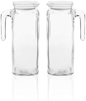 Bormioli Rocco Frigoverre Jug With Airtight Lids Set of 2 Glass Pitchers With Hermetic Sealing, Easy Pour Spout with Handle –For Water, Juice, Iced Coffee & Iced Tea. (39 Ounce = Set of 2)