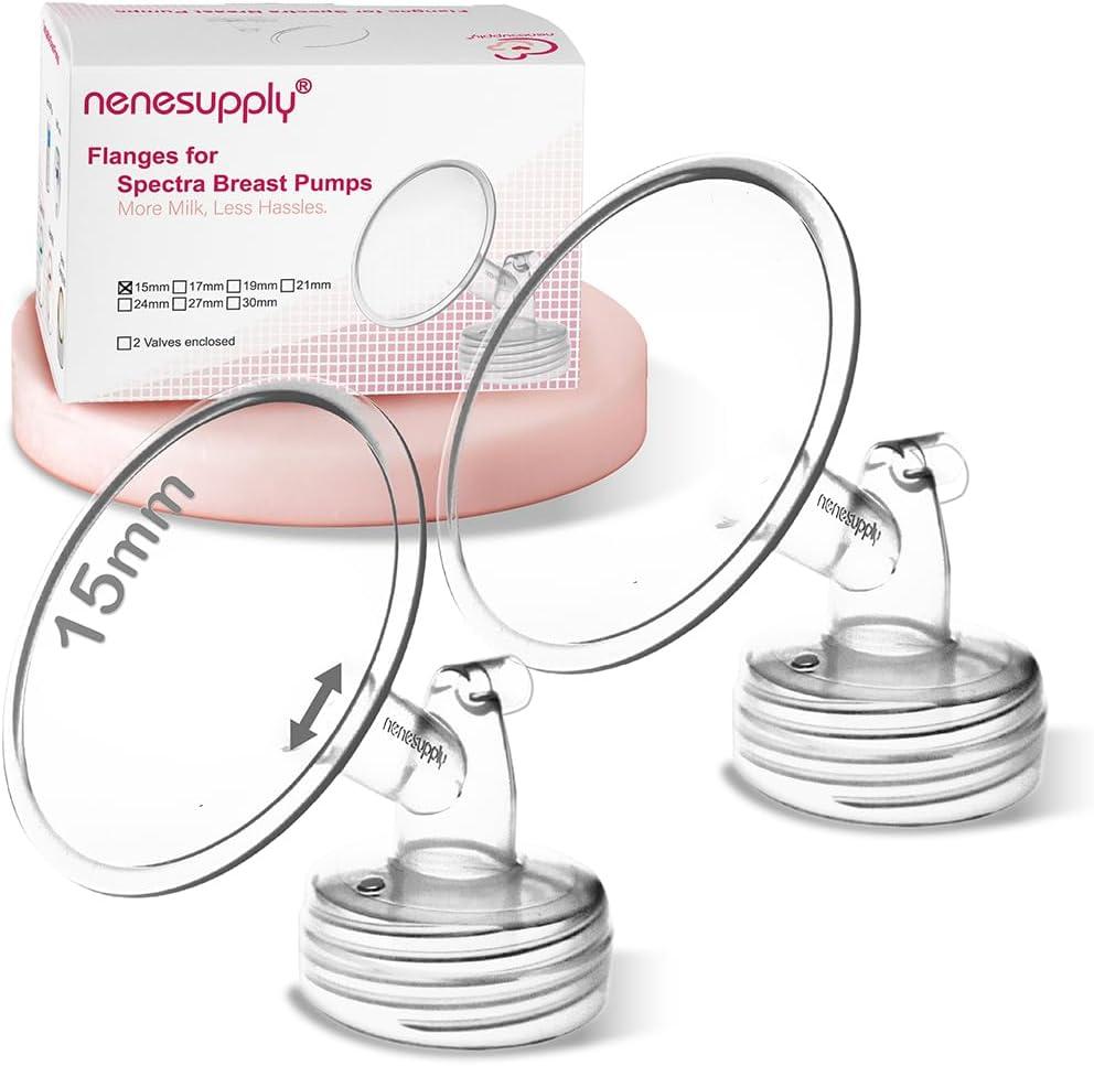 Nenesupply 15mm 2 pc Flanges Compatible with Spectra S2 S1 9 Plus Synergy Gold Breastpump Replacement to Spectra Pump Parts Flange Accessories Wide Mouth Work with Valve Backflow Protector Bottle