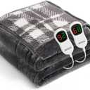 JKMAX Heated Electric Blanket Queen Size - 84"x90" Flannel Heating Blanket with 10 Heating Levels & 5 Time Settings Over-Heat Protection, Winter Warmer for Adults with ETL CertificationGrey