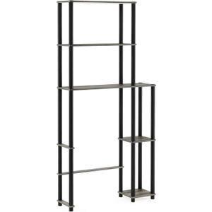 Furinno Turn-N-Tube Over The Toilet Storage, 5 Shelves Bathroom Organizer Space Saver Rack, French Oak Grey/Black