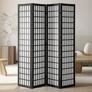 VEVOR Room Divider, 4 Panel Japanese Room Divider, Wood Folding Privacy Screen Indoor, Partition Dividers Portable Decoration Screens, for Room Separation Home Office Restaurant & Bedroom(Black)
