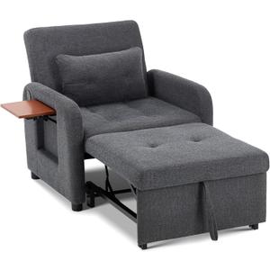COLAMY Convertible Sleeper Chair-Fabric Futon Sofa Bed, Single Sleeper Sofa, Small Couch Bed with USB Port, Foldable Table, Pillow, Adjustable Backrest for Dorm/Bedroom/College Darkgrey (Dgy)
