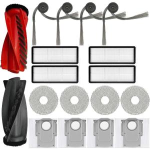 17 Pcs Replacement Parts Accessories Kit,Compatible With Roborock Qrevo Curv/Qrevo Edge Qrevo S5V Robot Vacuum,1 Roller Brush, 4 Hepa Filters,4 Side Brush,4 Mop Pads,4 Vacuum Bags