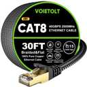 Cat 8 Ethernet Cable 30 FT Flat, High Speed 40Gbps 2000Mhz Braided Internet Cable with Gold Plated RJ45 Network LAN Cable SSTP, Heavy Duty Ethernet Cord Compatible for PS4/5, for Modems, PC/Laptop