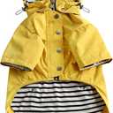 Morezi Dog Zip Up Raincoat with Reflective Buttons, Rain/Water Resistant, Adjustable Drawstring, Removable Hood, Raincoats with Legs - Yellow - L