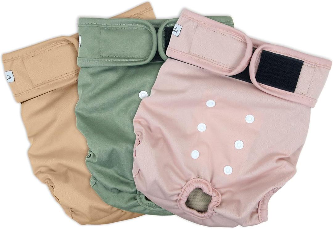 Washable Female Dog Diapers - Premium Reusable Diapers for Doggie in Heat - Highly Absorbent Dog Diapers Female for Pet Incontinence with Adjustable Snaps (Large)