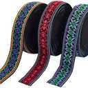 PH PandaHall 9 Yards 3 Colors Elastic Jacquard Ribbon Ethnic Embroidered Trim Boho Jacquard Ribbon Vintage Woven Fabric Trim for Webbing Garment Sewing Accessories DIY Crafts Making, 0.8inch