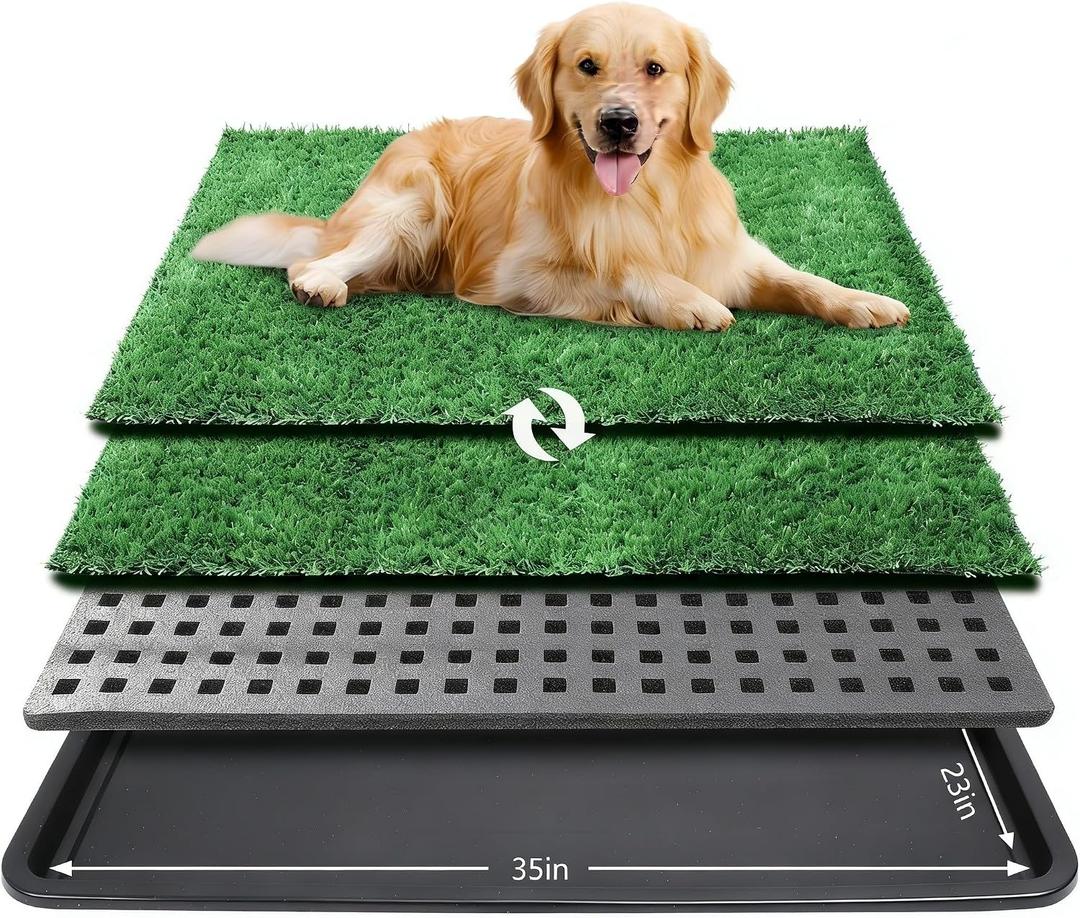 ondware Dog Grass Pad with Tray,35x23in Dogs Potty Tray with 2-Pack Upgraded Replacement Artificial Grass,Dog Litter Box for Pet Training,Indoor Portable Pottys Pet Toilet