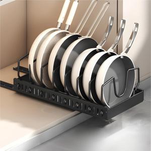 Pull Out Pots and Pans Organizer for Under Cabinet,Pull Out Cabinet Organizer for Pot and Pan Storage, Pot Lid Organizer and holder with Adjustable Dividers (black, 8 dividers)