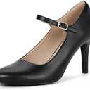 IDIFU IN4 Mary Jane Shoes Closed Toe High Heels Women's Pumps Comfortable Stiletto Ankle Strap Round Toe Dress Shoes for Women Wedding Bridal Work Vintage Classic Pumps Shoes, Size 7.5