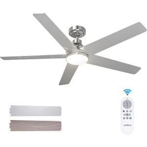 addlon Ceiling Fans with Lights, 52 inch Ceiling Fan with Light and Remote Control, Reversible, 3CCT, Dimmable, Noiseless, Nickel Ceiling Fan for Bedroom, Indoor/Outdoor Use