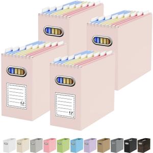 Oterri Cardboard File Organizer Box for Hanging File Folders Letter Size,File Box for Computer Desk,File Cabinet,Working Home,Office,Classroom (Light Pink, Letter Size - 4 Packs)