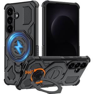 for Samsung S26 Case with 360 Spin Magnetic Stand, [Compatible with MagSafe][Military-Grade Protection], Heavy Duty Magnetic Phone Case ONLY for Galaxy S26 (Black)