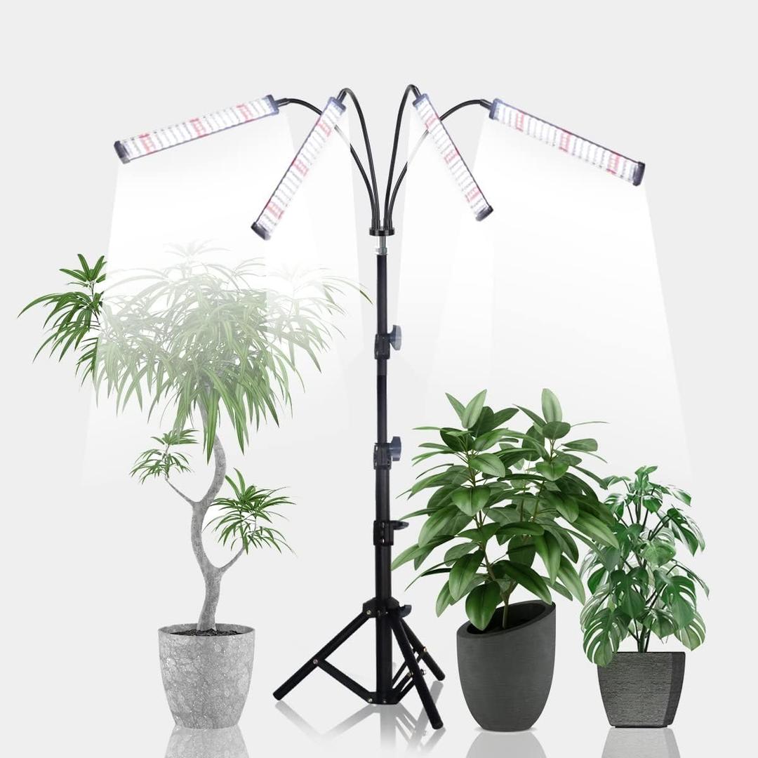 GHodec Grow Light with Stand, 200W 6000K Full Spectrum Gooseneck Floor Plant Light for Indoor Plants Growing,5 Dimmable Levels & Auto On/Off Timer, Tripod Stand Adjustable 15-48 in