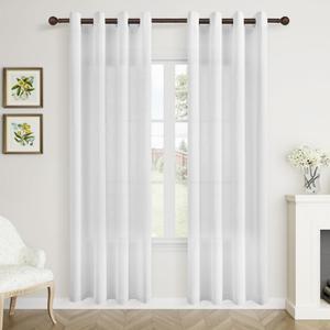 White Linen Curtains 80 Inches Long for Living Room 2 Panels Set Semi Sheer White Linen Drapes Light Filtering Elegant Boho Neutral Grommet Cotton Window Curtain for Bedroom Dining 52x80
